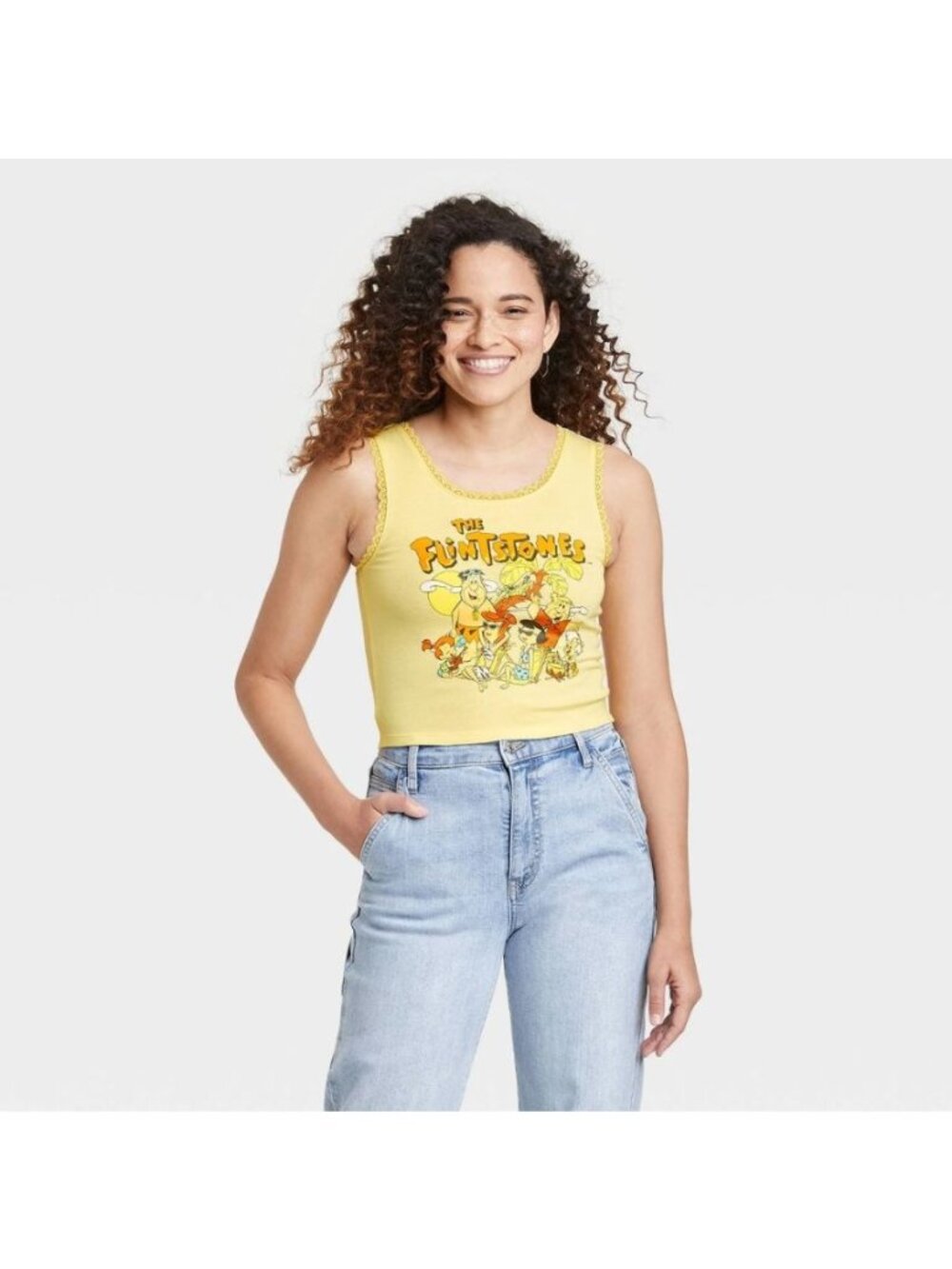 The Flintstones Women's Plus Size Cropped Graphic Tank Top Yellow Size 2X - Picture 1 of 6